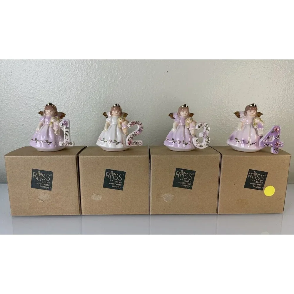 Lot of 4, Russ Berrie Just for You Birthday Angel Cake Topper Gift Age 1 2 3 & 4
